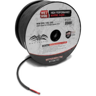 Rollo de Cable Marino Wet Sounds WWX-SPK 14G-250 para amplificador de Calibre 14 Frosted - Carrete de 250 pies Color Negro 14 AWG