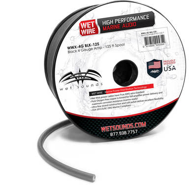 Rollo de Cable Marino Wet Sounds WWX-4G BLK-125 para amplificador de calibre 4 Black Frost - Carrete de 125 pies Color Negro 4AWG