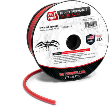 Rollo de Cable Marino Wet Sounds WWX-4G RED-125 para amplificador de calibre 4 Red Frosted - Carrete de 125 pies Color Rojo 4 AWG