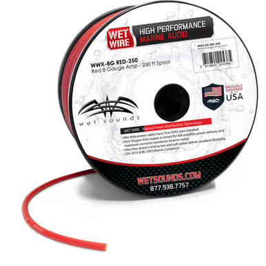 Rollo de Cable Marino Wet Sounds WW-8 RED-250 para amplificador de Calibre 8 Red Frosted - Carrete de 250 pies Color Rojo 8 AWG